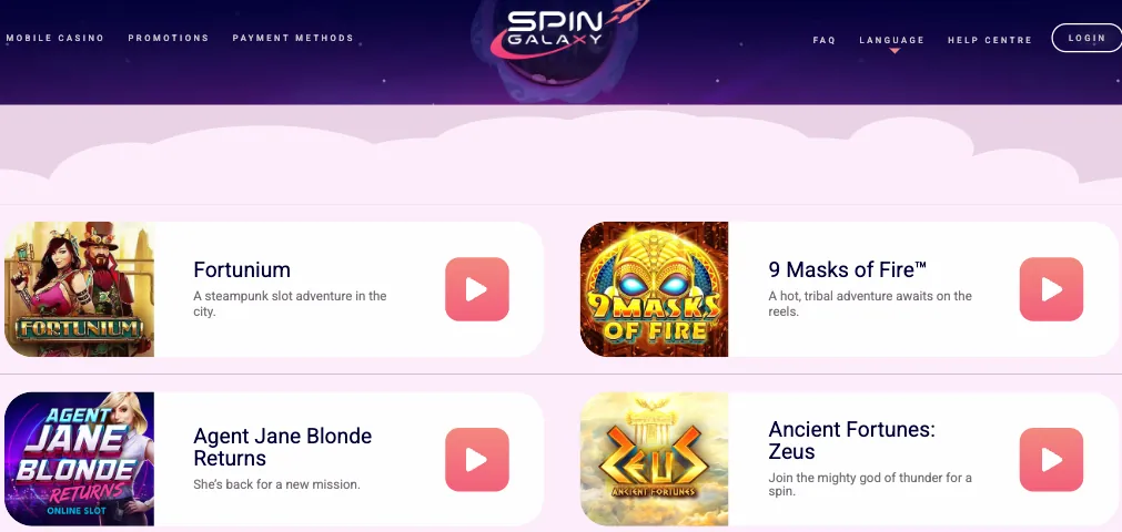 Spin Galaxy Pokies games